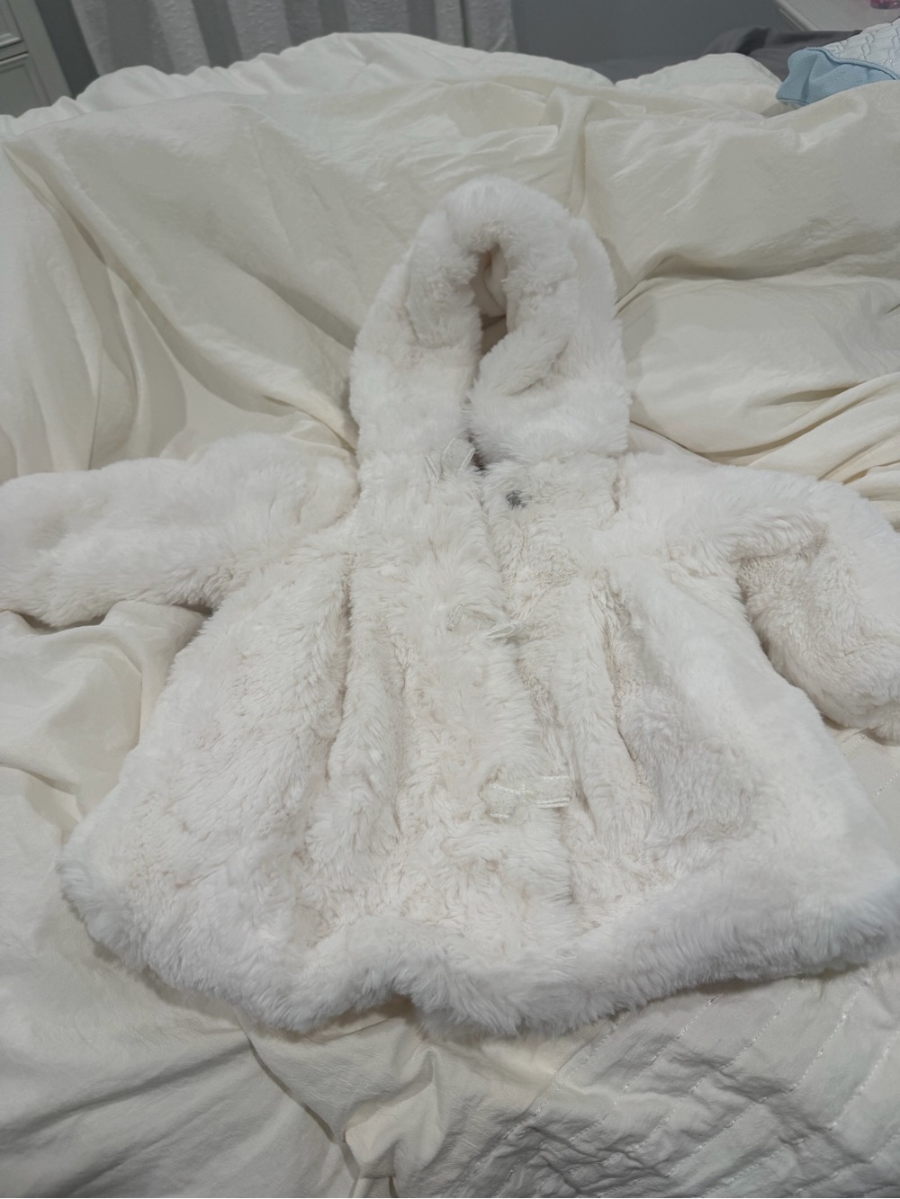 Plush Hooded Faux Fur Kids Coat in White